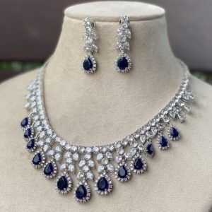 Sapphire Diamond Necklace With Earrings
