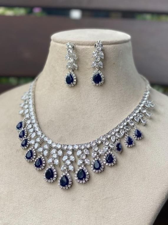 Sapphire Diamond Necklace With Earrings Sapphire Diamond Necklace With Earrings